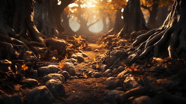 route de la forêt de nuit dans le parc