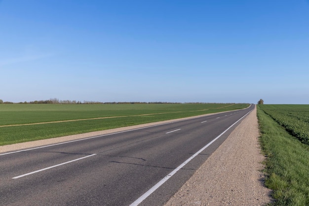 Une route goudronnée le long de plantes vertes