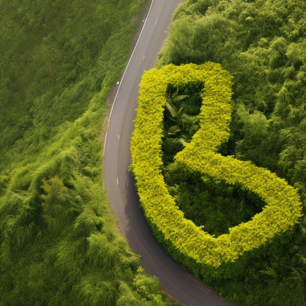 Une route avec un grand nombre de fleurs jaunes au milieu