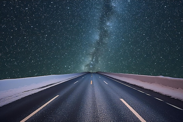 Photo la route d'hiver et le ciel étoilé