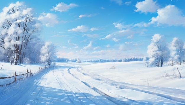route d'hiver couverte de neige par une journée ensoleillée