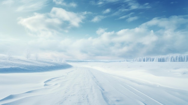 Route d'hiver ensoleillée couverte de neige Generative AI