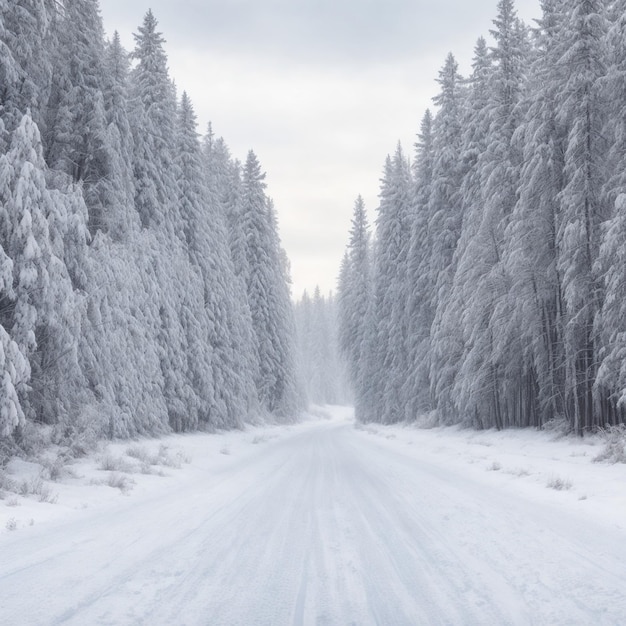 Route hivernale enneigée dans la forêt Paysage hivernal avec des arbres couverts de neige