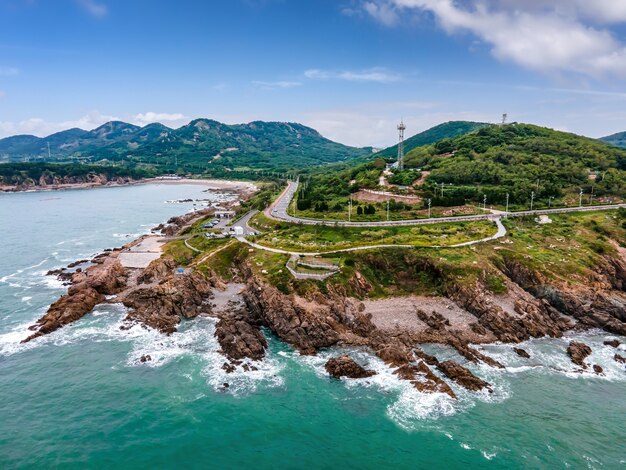 Route de l'île du littoral de la photographie aérienne