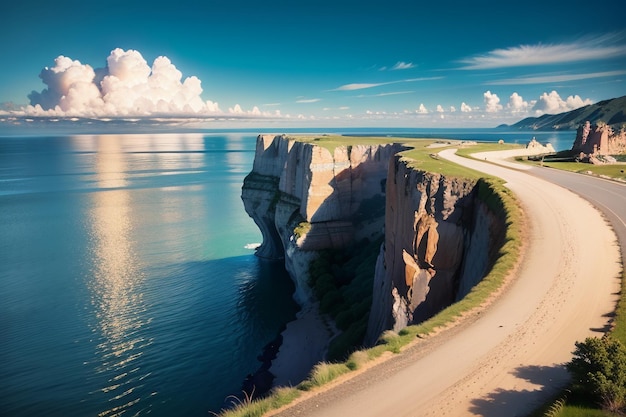 Une route le long de la côte française