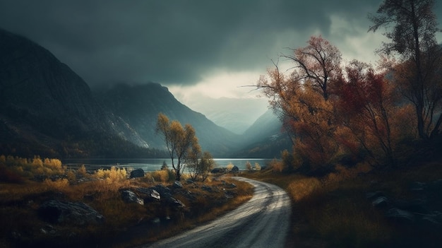 Une route menant à un lac de montagne