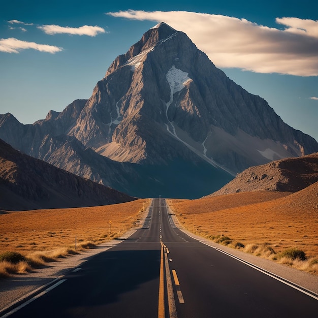 Une route avec une montagne en arrière-plan