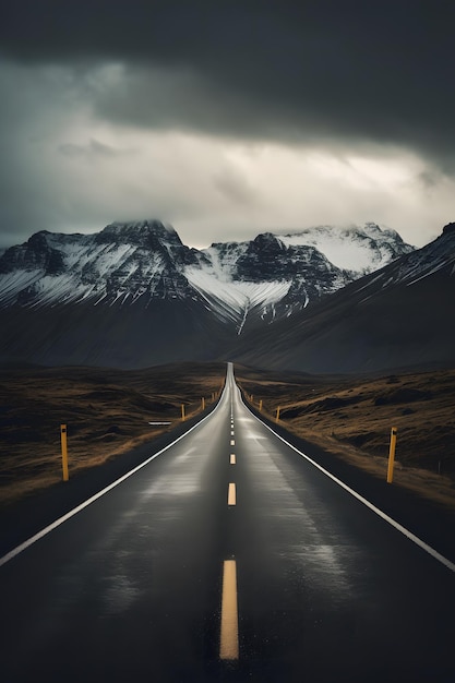 Une route avec une montagne en arrière-plan
