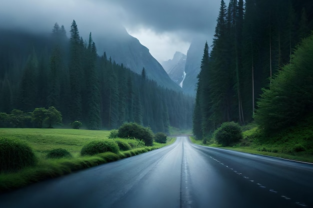 Une route avec une montagne en arrière-plan