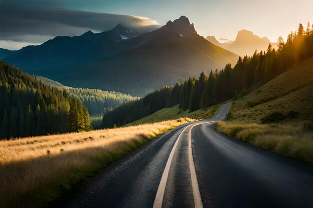 une route avec une montagne en arrière-plan