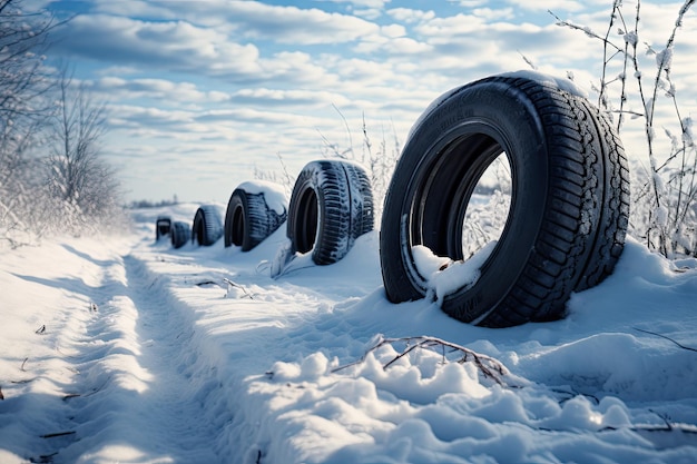 Route de neige équipée de pneus d'hiver