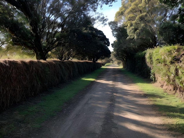 Une route paisible à la campagne avec des arbres et une clôture