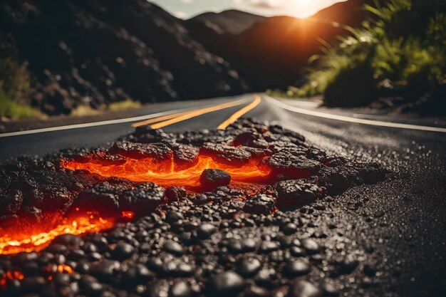 Une route avec un panneau de signalisation qui dit " brûler " sur le côté.