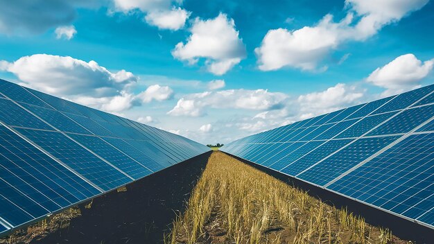 une route avec un panneau solaire et un champ d'herbe au premier plan