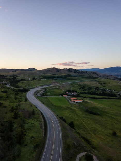 Route panoramique dans l'Okanagan Vue aérienne