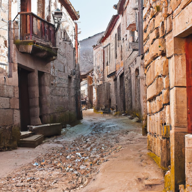 Photo une route pavée dans un vieux village