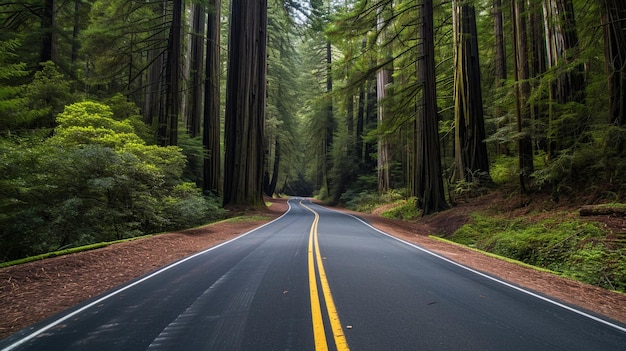 Route pittoresque dans la forêt nationale de Redwood générative Ai