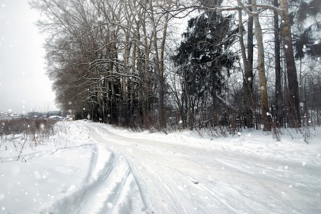 Route rustique de neige d'hiver