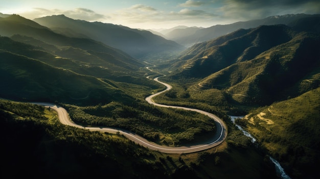 Une route sinueuse dans les montagnes