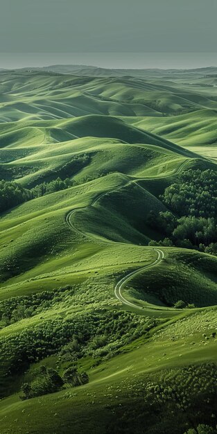 Photo une route sinueuse à travers les collines vertes