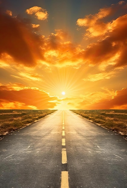 une route avec soleil au coucher du soleil image uhd