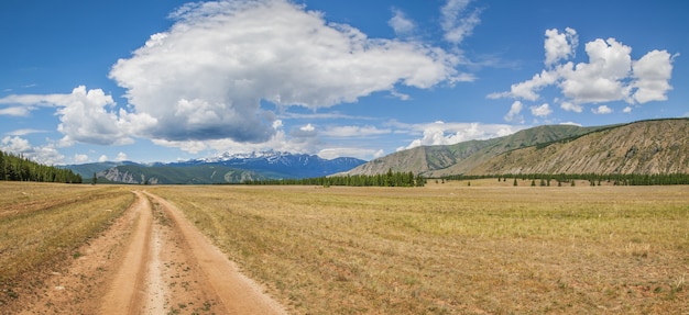 Route de la steppe de montagne un jour d'été