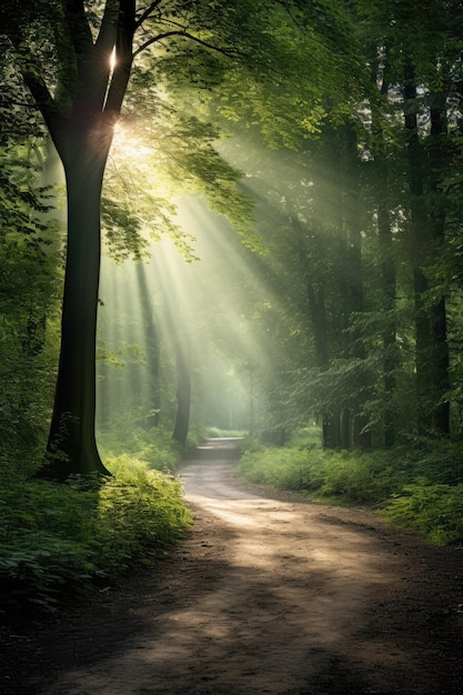 une route de terre au milieu d'une forêt