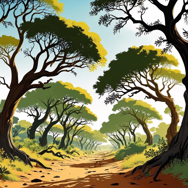 une route de terre dans la forêt de savane