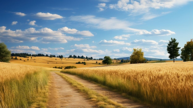 Photo une route de terre qui traverse un champ de blé