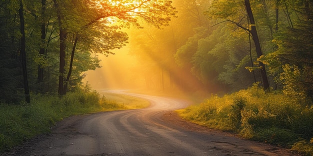 Une route de terre qui traverse une forêt