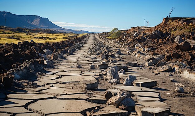 Photo une route de terre avec des rochers et des montagnes