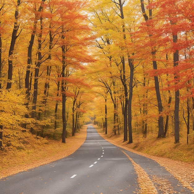 La route à travers la forêt d'automne