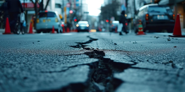 Photo une route avec un trou qui a une croix dessus