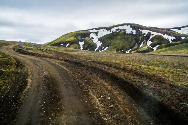 Route vers Landmanalaugar sur les hauts plateaux d'Islande.