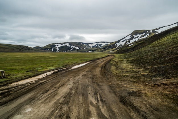 Route vers Landmanalaugar sur les hauts plateaux d'Islande