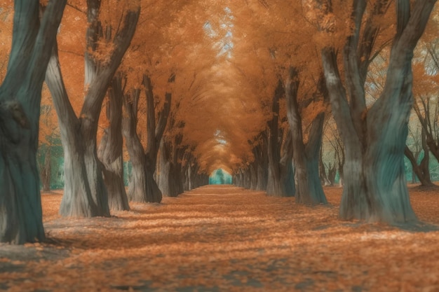 une route vide avec des arbres d'automne sur les côtés