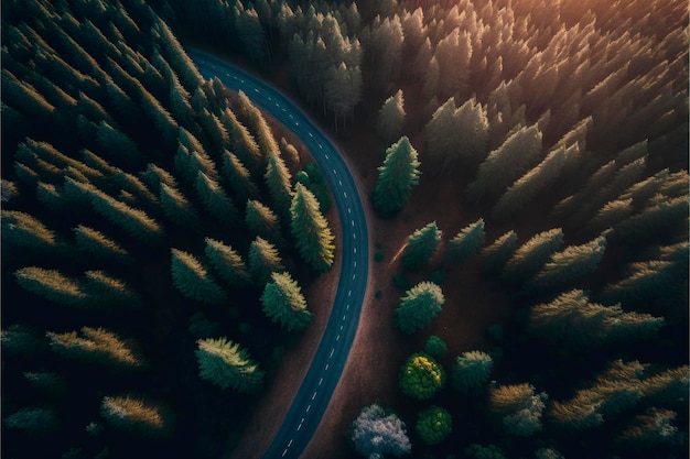 Route vide entre forêt