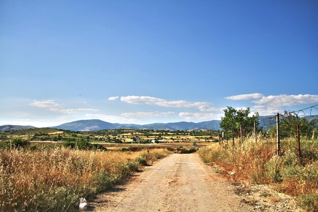 Une route vide le long d'un paysage rural