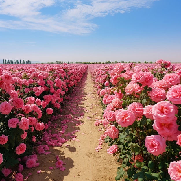 Les routes de la campagne ornées de roses roses partout