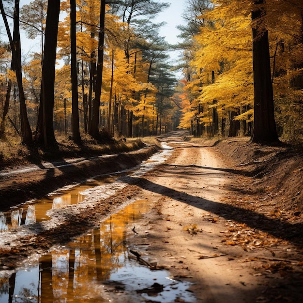 Des routes rustiques, un paysage d'automne