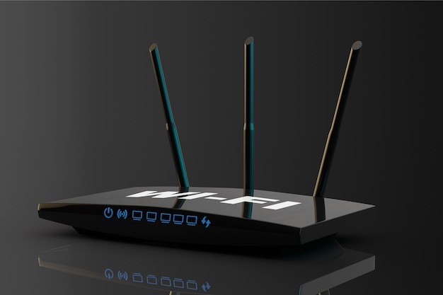 Routeur WiFi moderne 3d sur fond noir