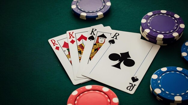 Photo royal flush joue aux cartes avec des jetons de casino sur la table de poker