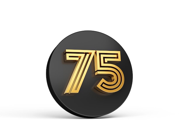 Royal Gold Modern Font Elite Chiffre 3D Lettre 75 Soixante-quinze sur l'icône du bouton 3d noir Illustration 3d