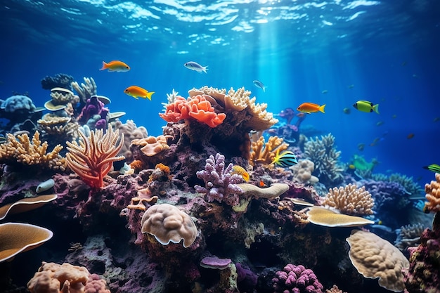 Le royaume des coraux de la mer tropicale Pêches sous-marines sur un récif corallien vibrant