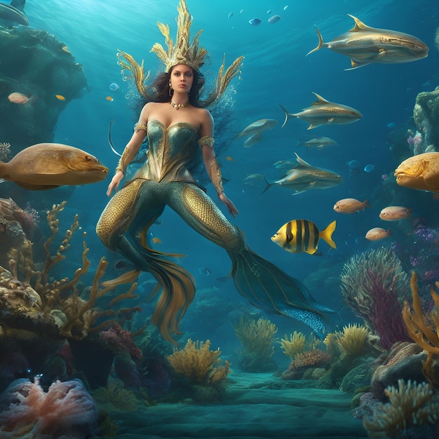 Un royaume sous-marin gouverné par une mystérieuse reine de la mer et sa cour de créatures aquatiques.