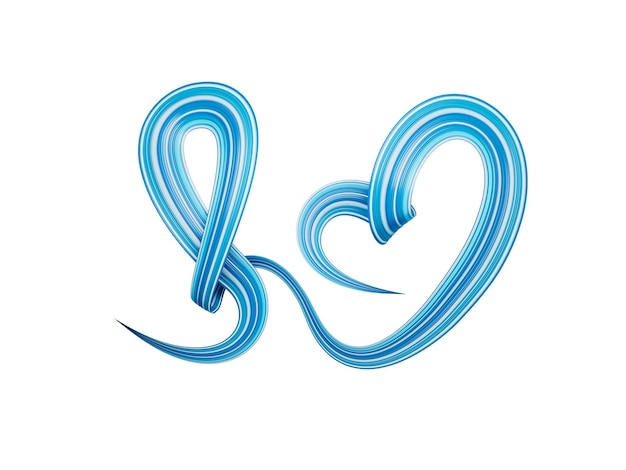 Ruban bleu en forme de coeur isolé sur fond blanc illustration 3d