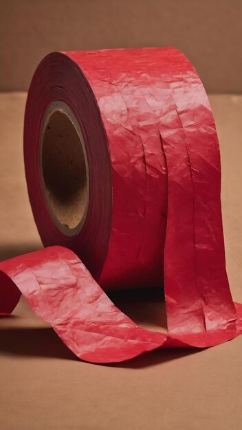 Un ruban de papier rouge froissé sur du carton texturé