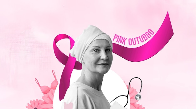 Le ruban rose est un collage de bannières sur le cancer du sein.