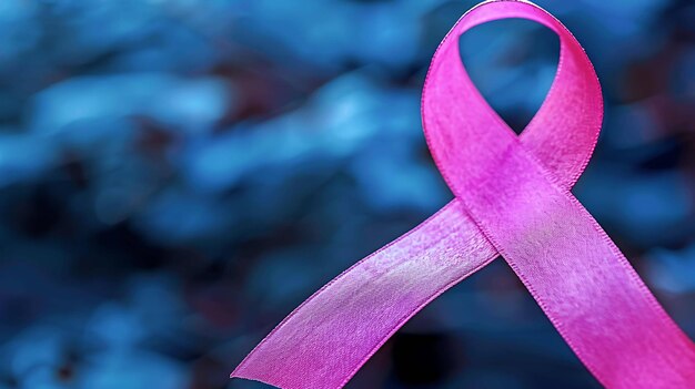 Un ruban rose sur fond bleu, symbole de la lutte contre le cancer du sein