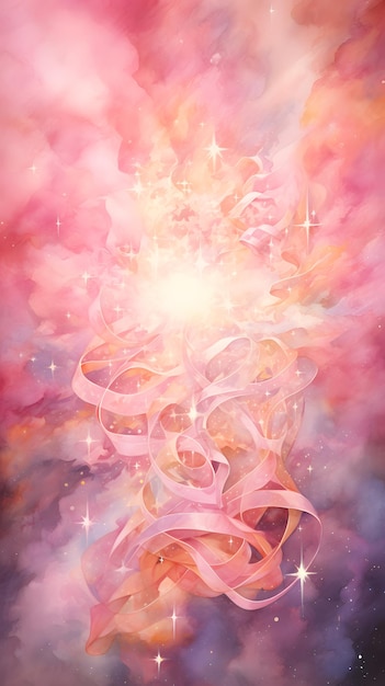 ruban rose tissé dans une tapisserie cosmique d'étoiles sensibilisation au cancer du sein